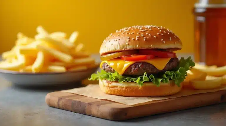 cheeseburger and french fries