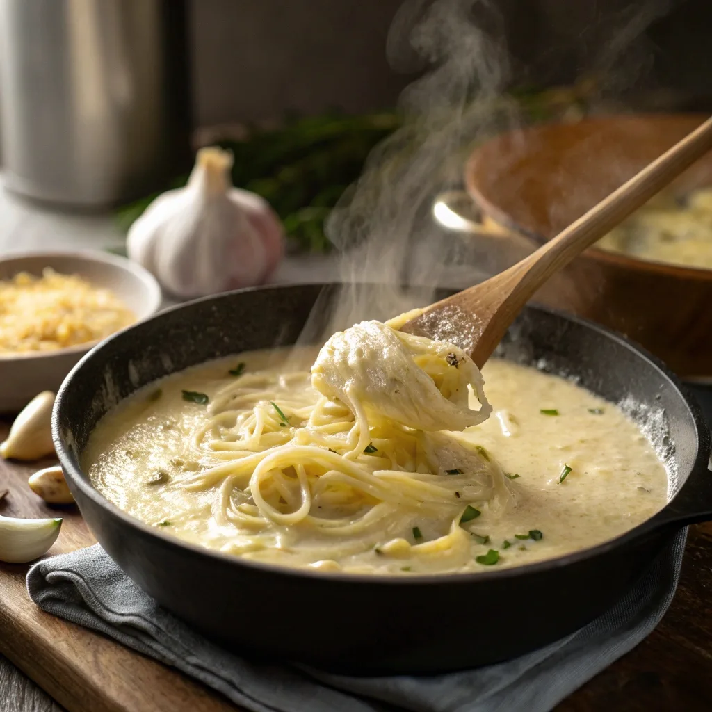 Creamy Parmesan Sauce Cooking in Pan
