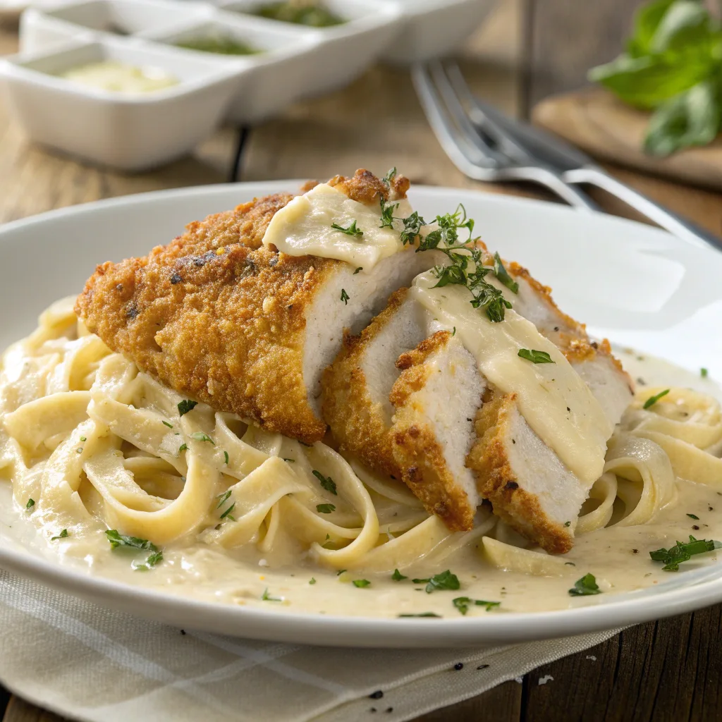 crispy chicken with creamy pasta