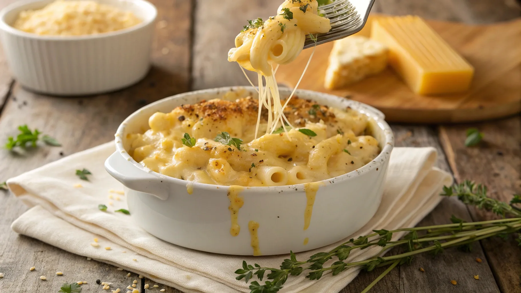 Creamy Mac Shells and Cheese in White Bow
