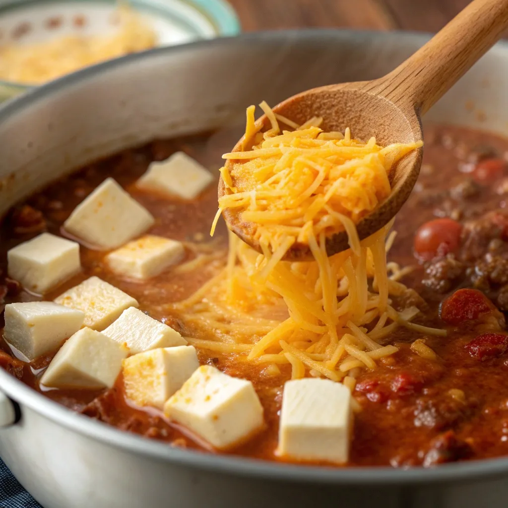 Cheese Melting Into Chicken Chili