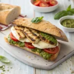 How to make pesto chicken sandwich with melted mozzarella and toasted ciabatta