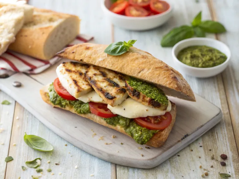 How to make pesto chicken sandwich with melted mozzarella and toasted ciabatta