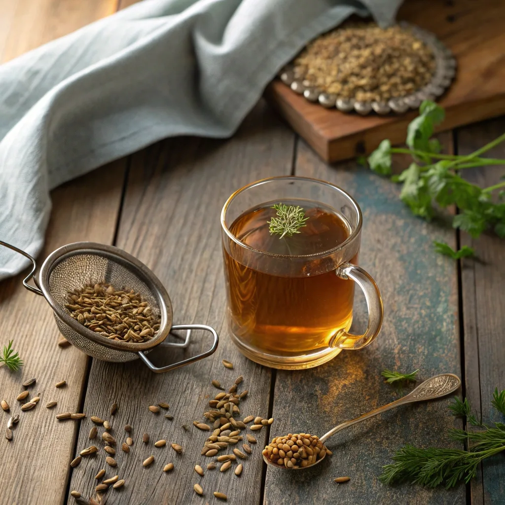 Bariatric seed tea recipe in glass mug with seeds