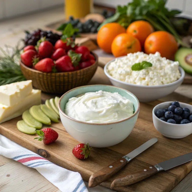 Cottage Cheese and Greek Yogurt on a rustic table