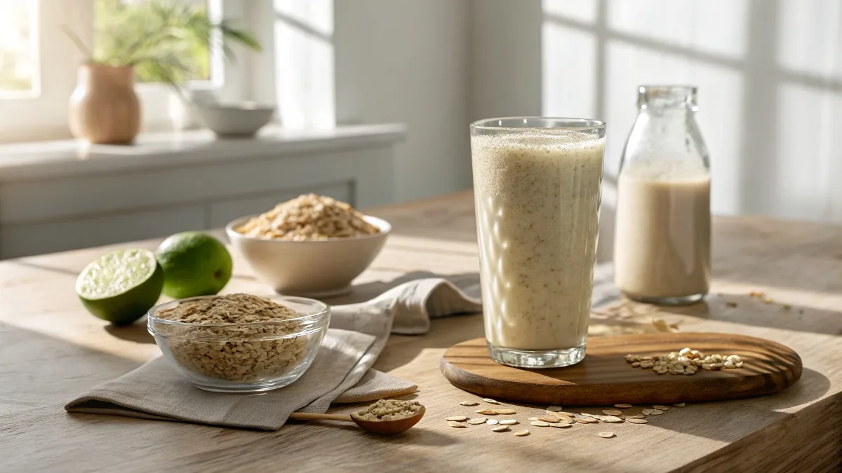 Natural Zepbound drink in glass with oats and lime