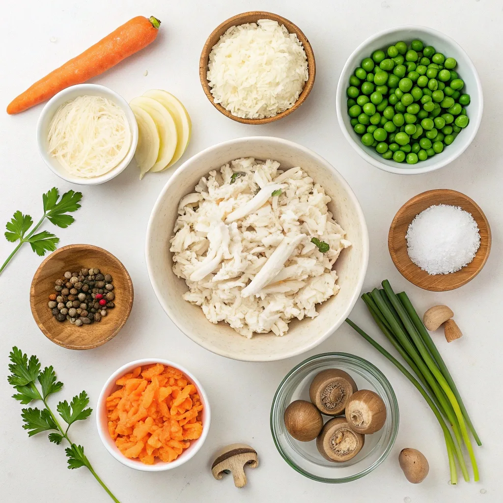 Ingredients for cottage cheese chicken pot pie bowl