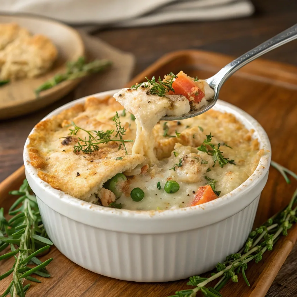 Served cottage cheese chicken pot pie bowl
