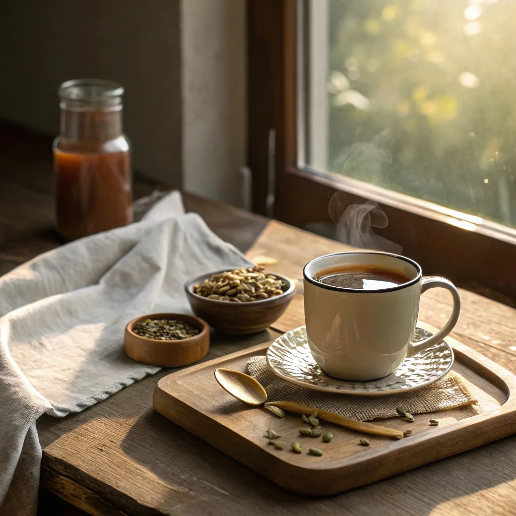 Warm mug of bariatric seed tea ready to drink