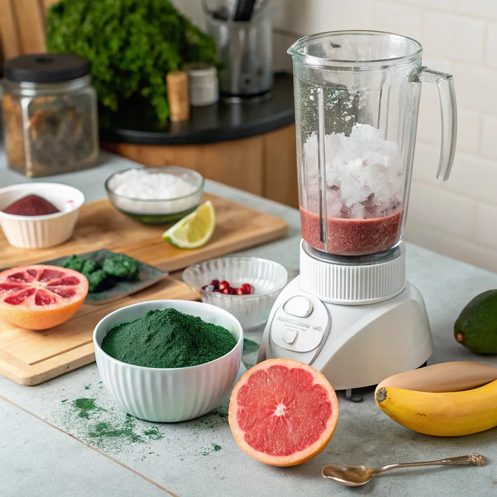 blending guava and spirulina smoothie