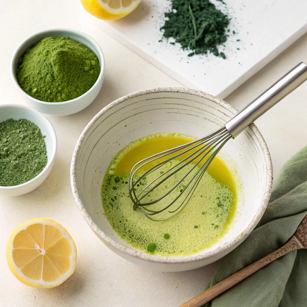 Mixing lemon juice and spirulina powder