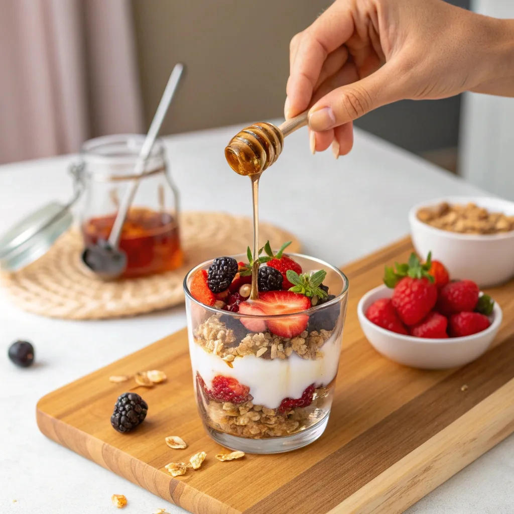 Layering Greek Yogurt Parfait with Honey