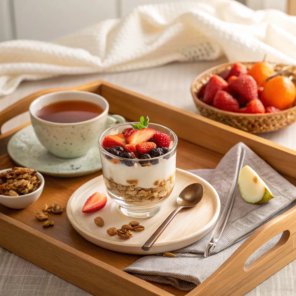 Served Greek Yogurt Parfait with Honey and Granola