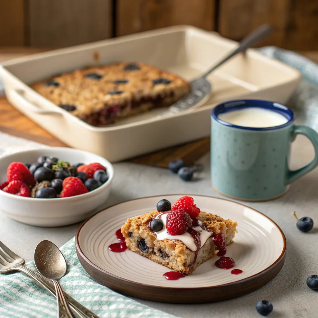 Served slice of Berry Oatmeal Bake