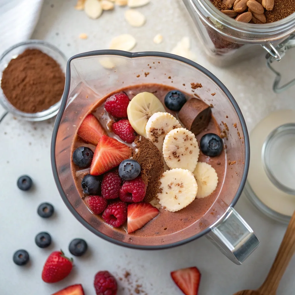Blending Fruity Chocolate Smoothie Bowl