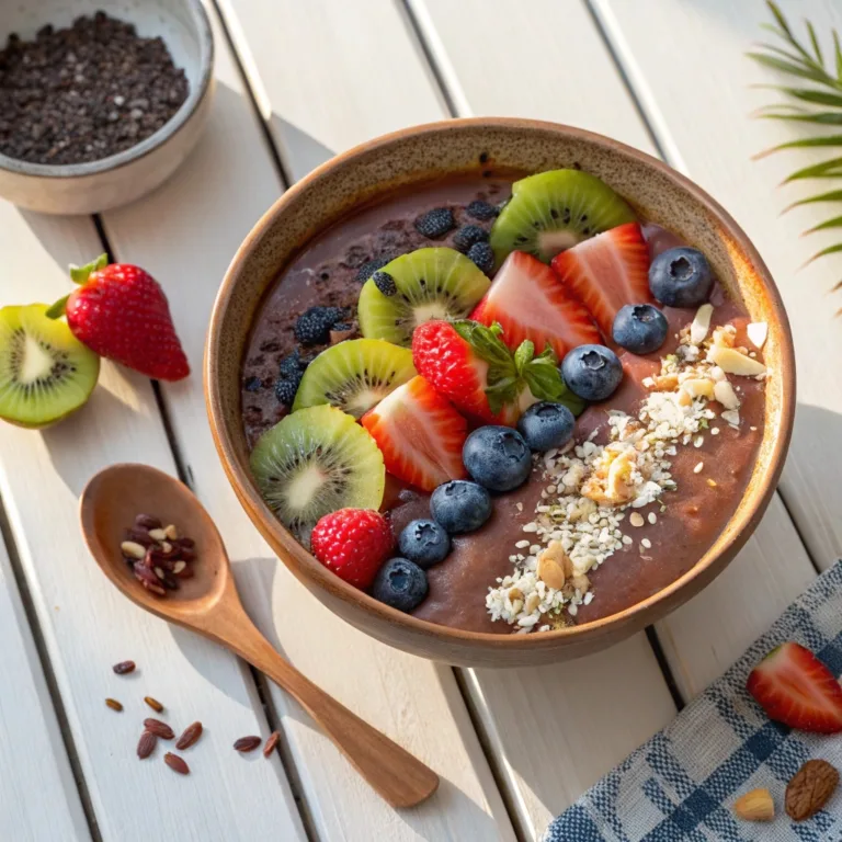 Fruity Chocolate Smoothie Bowl with vibrant toppings
