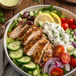 Greek Chicken Salad Bowl with fresh ingredients