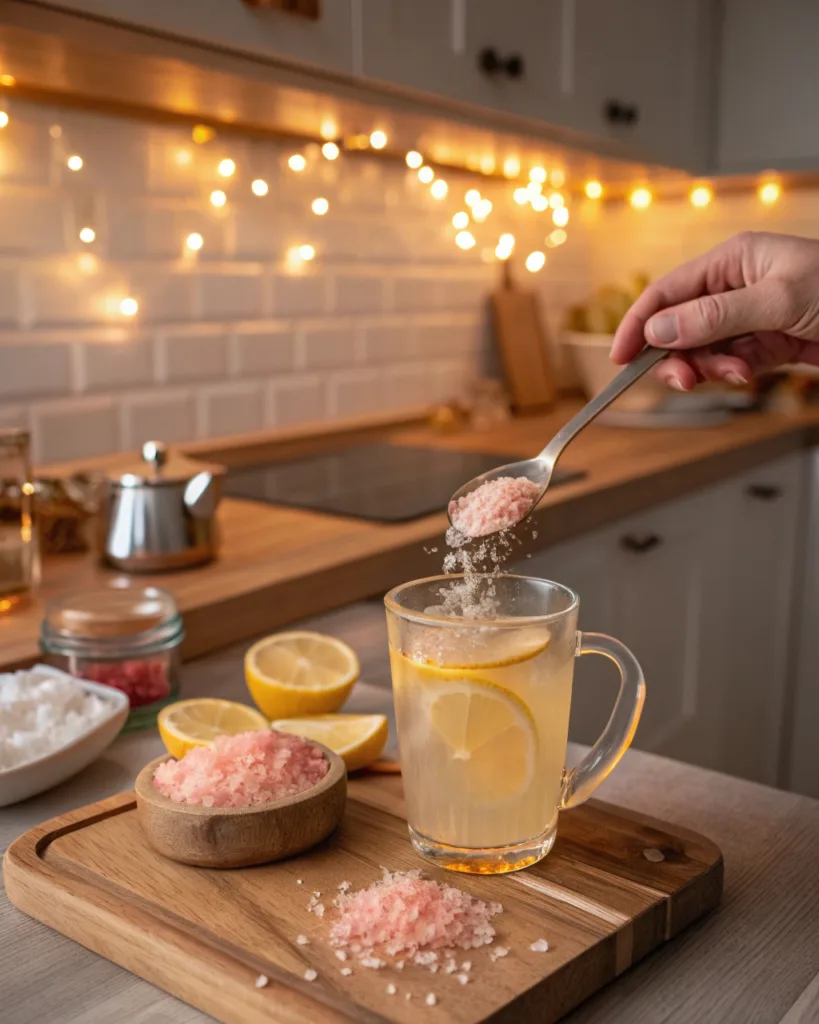 Preparing Oprah Pink Salt Trick for weight loss drink