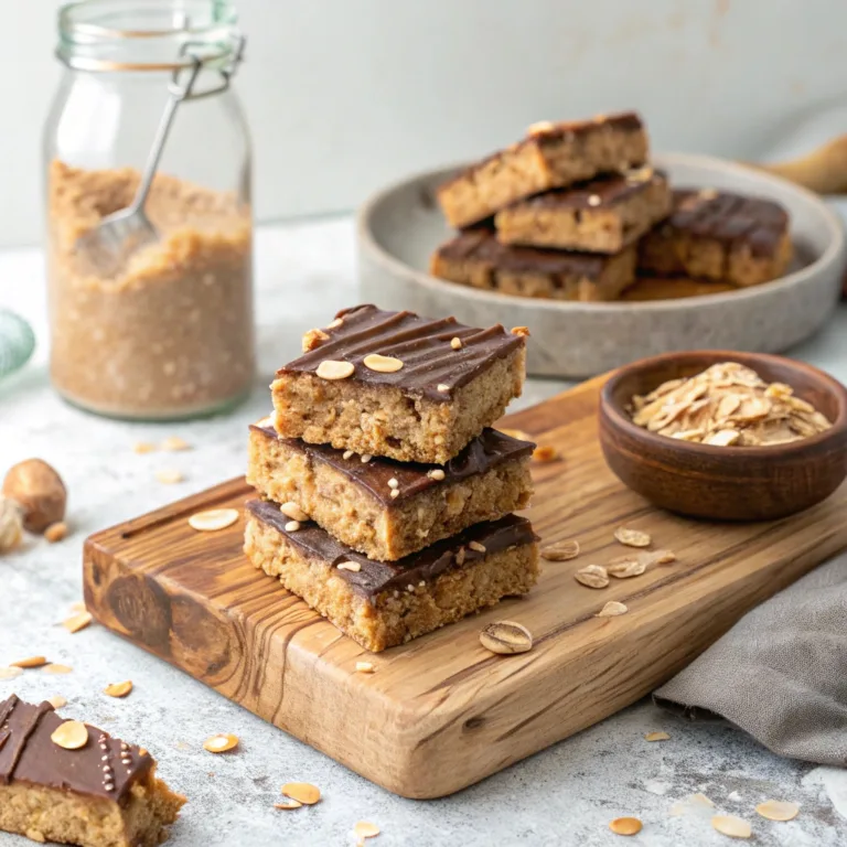Peanut Butter Oat Bars on Wooden Board