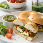 served chicken pesto bagel with Greek yogurt