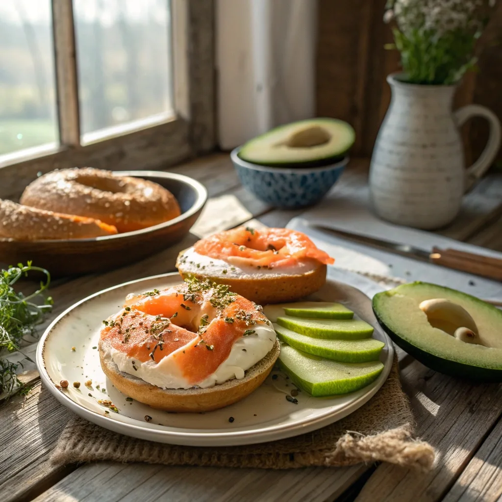 Served keto bagel with cream cheese