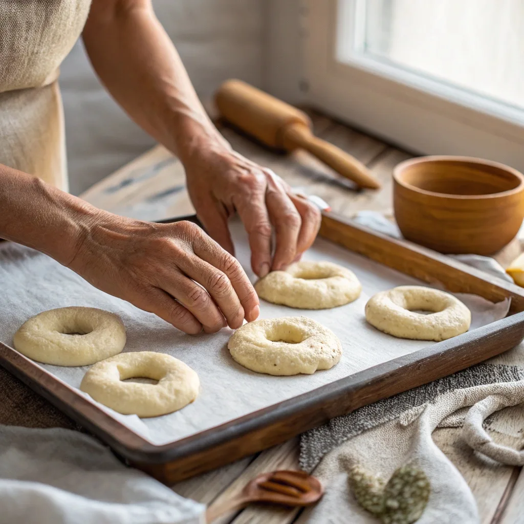 Shaping cottage cheese bagel dough