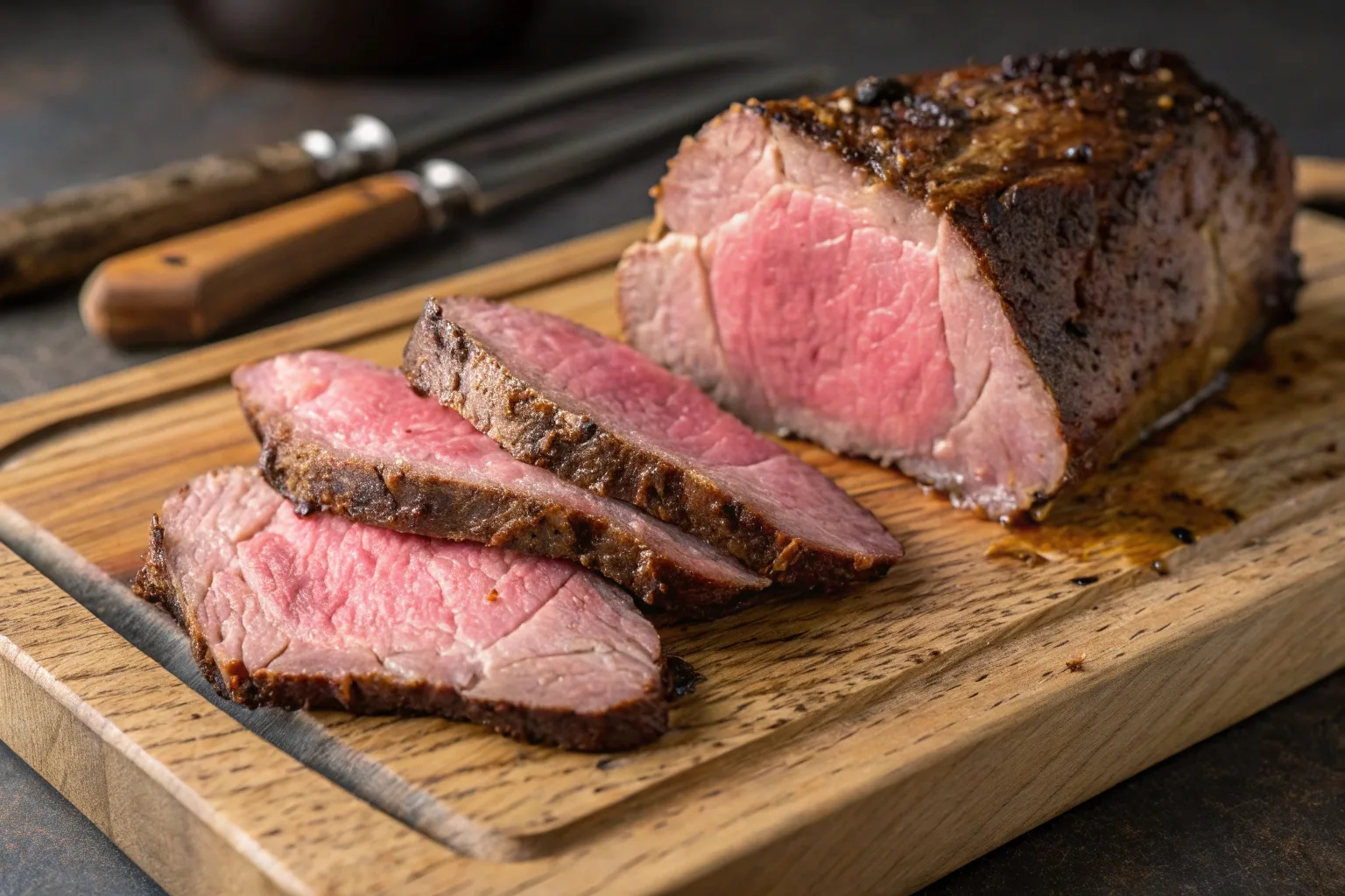 sous vide tri tip roast on cutting board