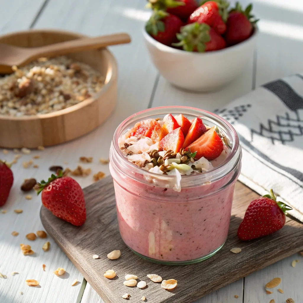 Strawberry Chia Pudding in Jar with Toppings