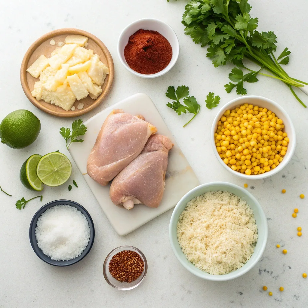 Ingredients for street corn chicken rice bowl