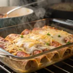 enchiladas baking with cheese on top