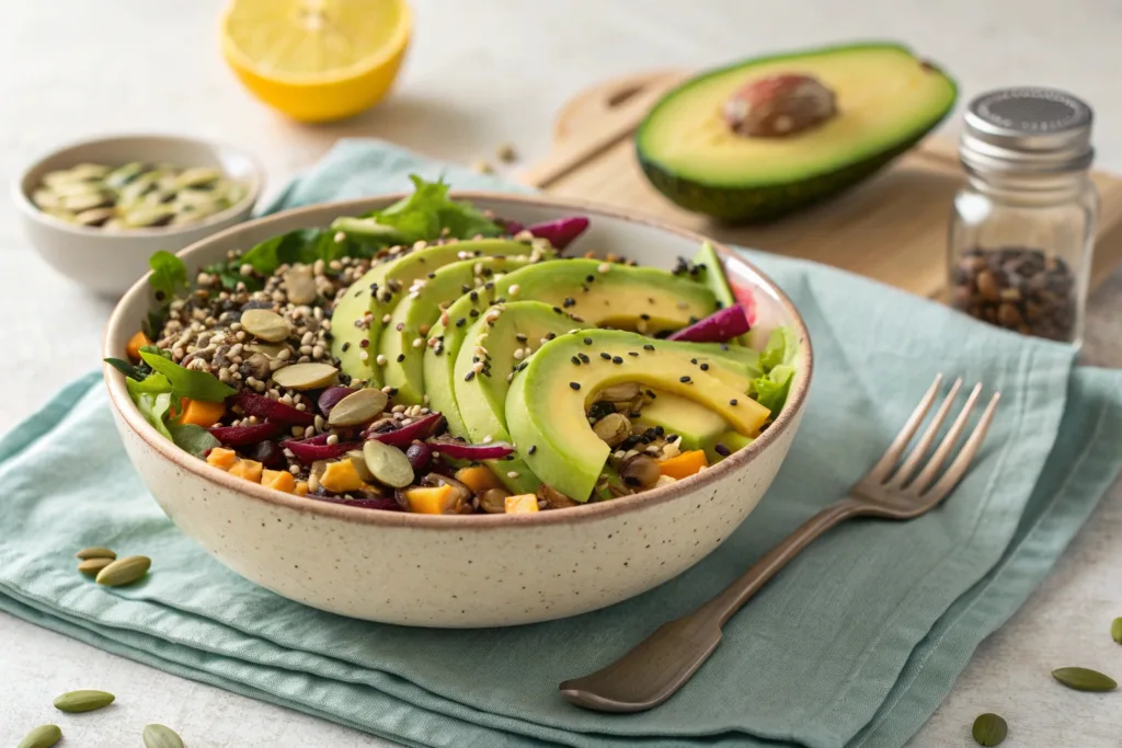 served microbiome detox salad in a bowl
