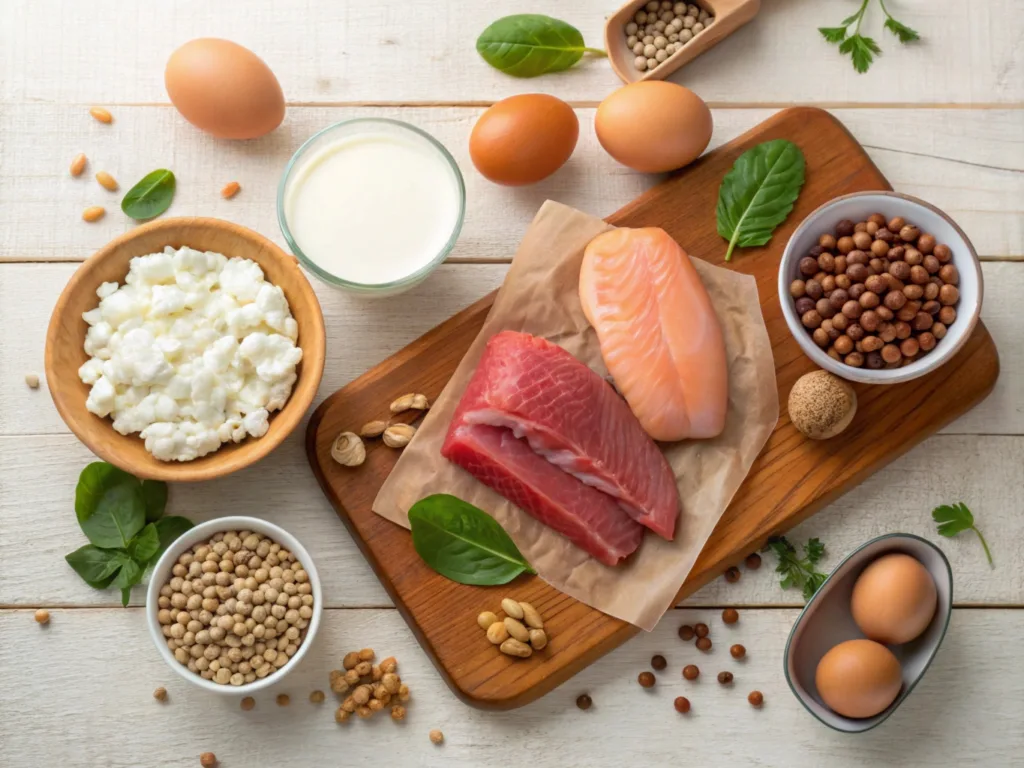High protein meal ingredients on table