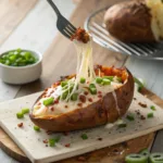 Cheese Stuffed Sweet Potato with melted cheddar and green onions.