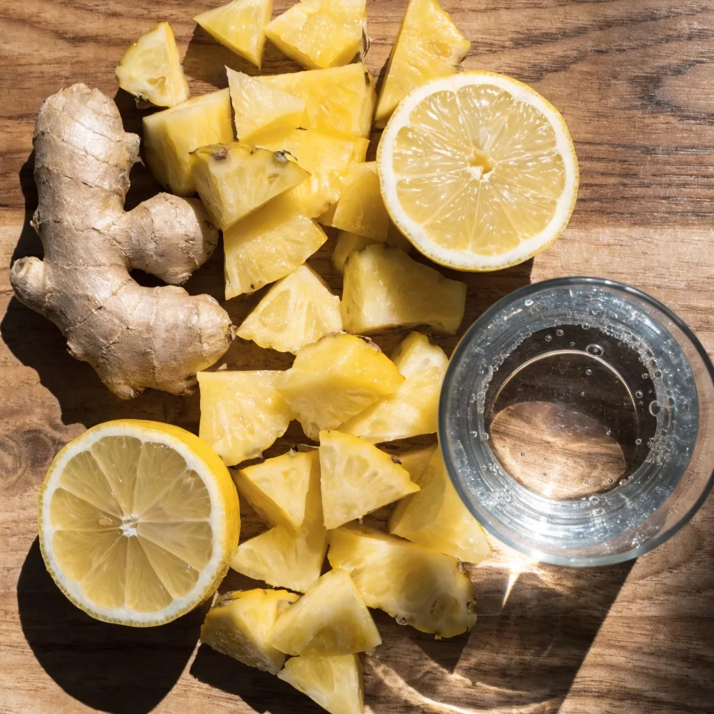 Ingredients for pineapple ginger detox drink