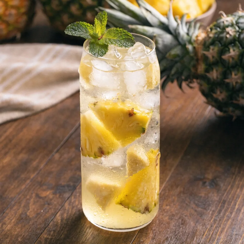hilled pineapple ginger detox drink served over ice