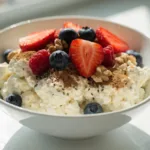 High protein cottage cheese weight loss bowl with berries, chia seeds and walnuts