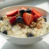 High protein cottage cheese weight loss bowl with berries, chia seeds and walnuts