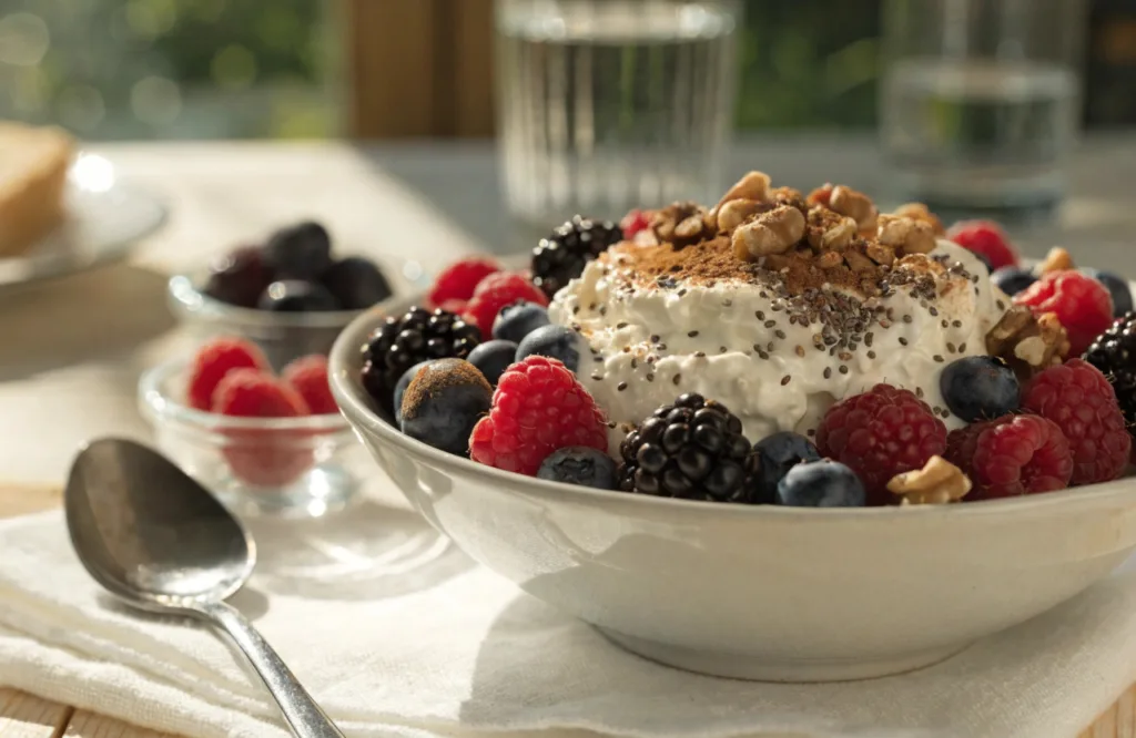 High protein cottage cheese weight loss bowl ready to serve